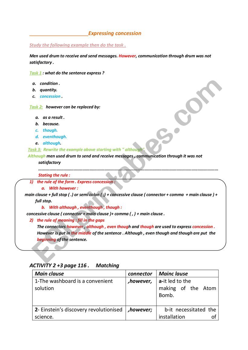 Eureka concession worksheet