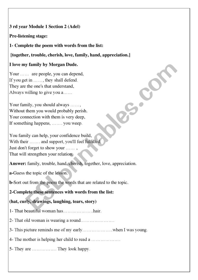 3 rd year Module 1 Section 2  worksheet