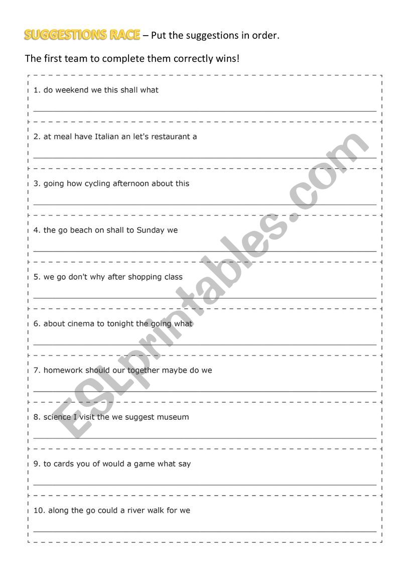 Making suggestions worksheet