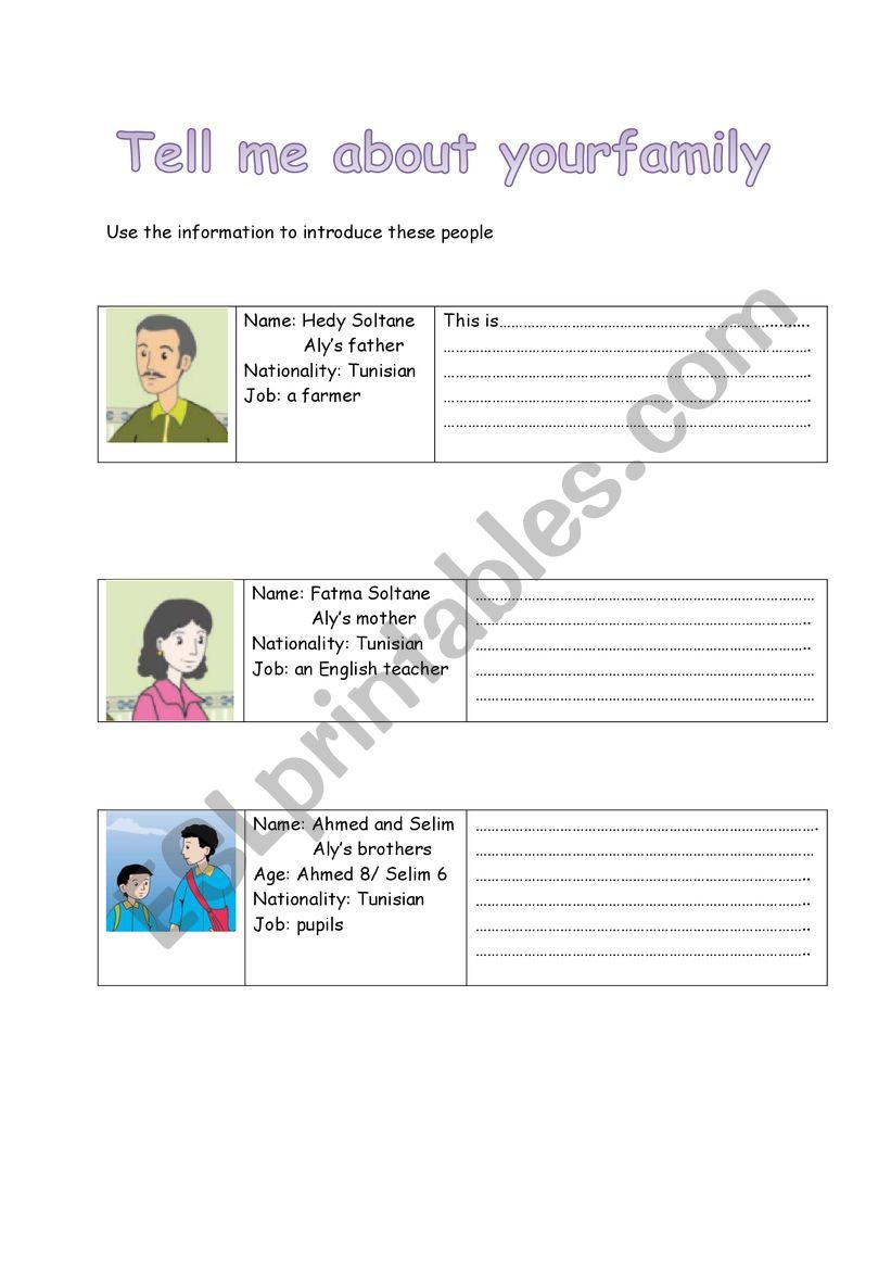 Tell me about your family worksheet