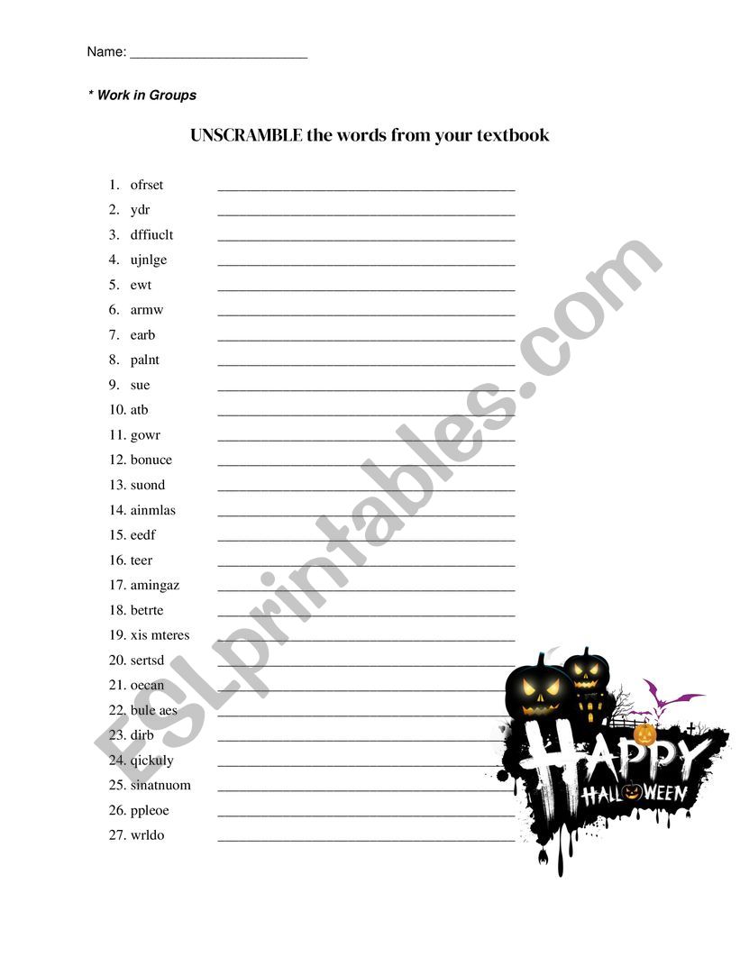 unscramble worksheet