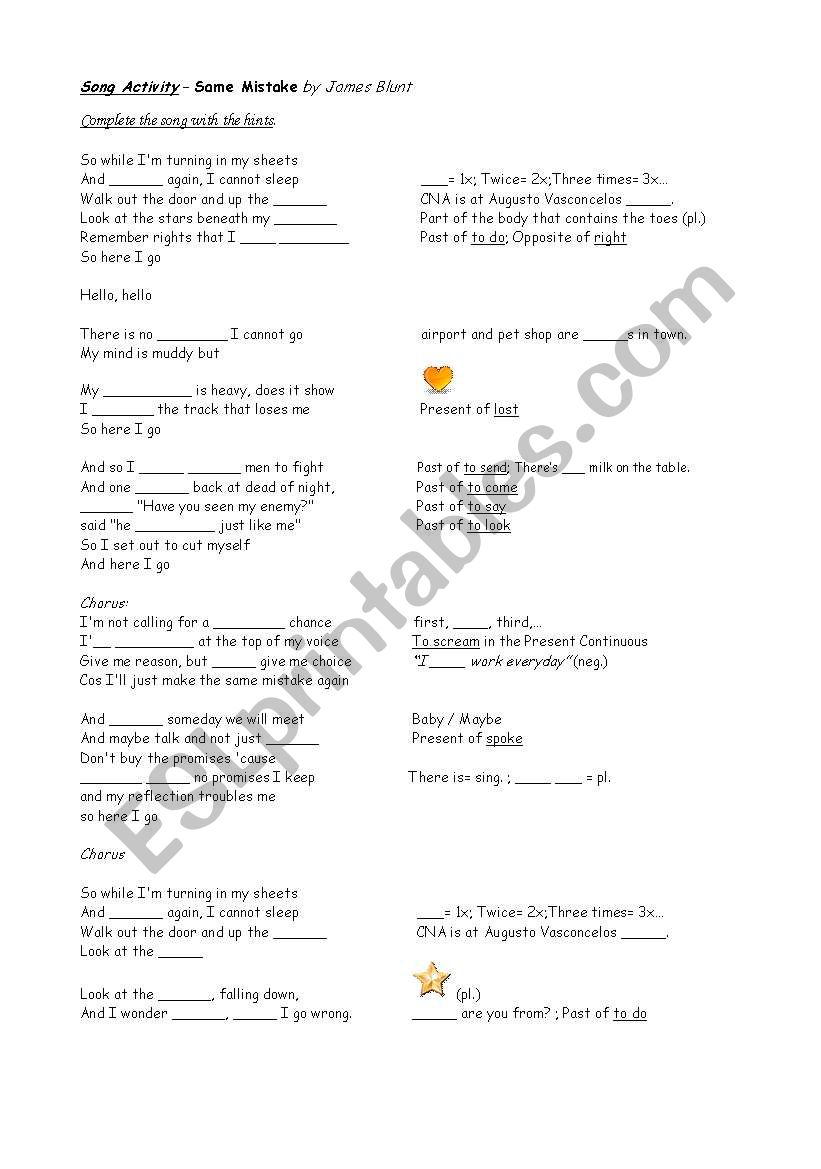 Same Mistake - James Blunt worksheet