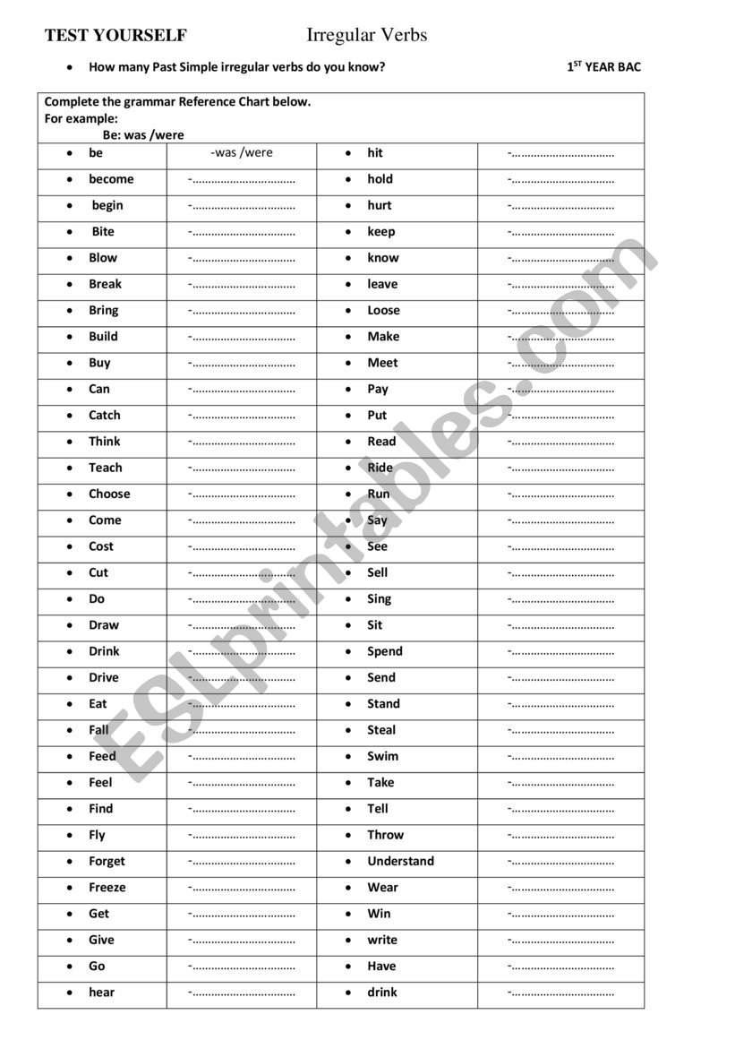 test yourself about irregular verbs