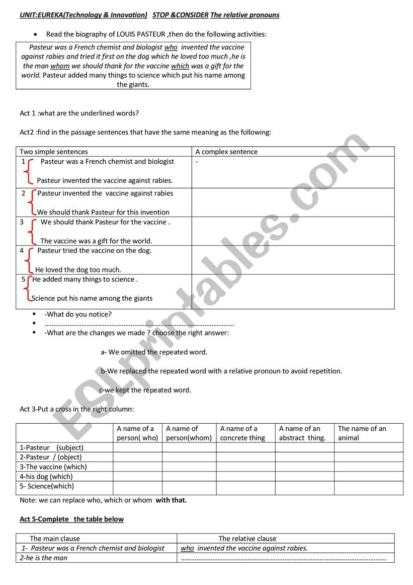 relative pronouns worksheet