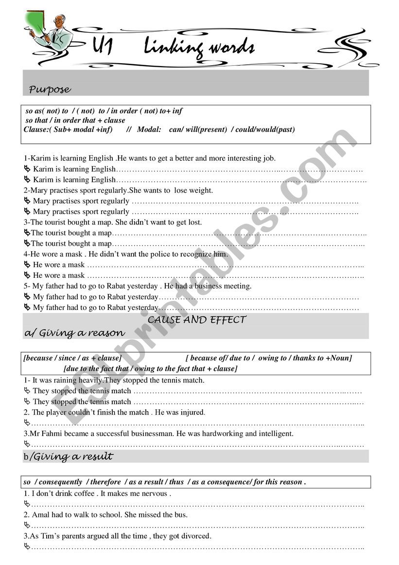 Linking words worksheet