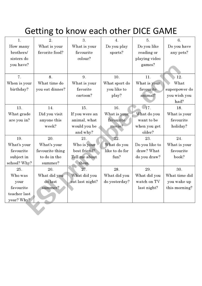 Getting To Know Each Other Activity
