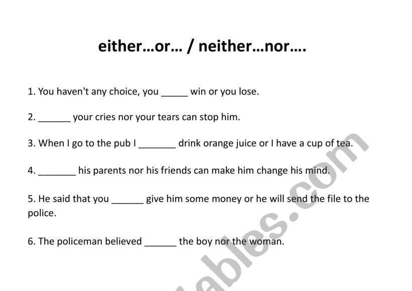 either or - neither nor worksheet