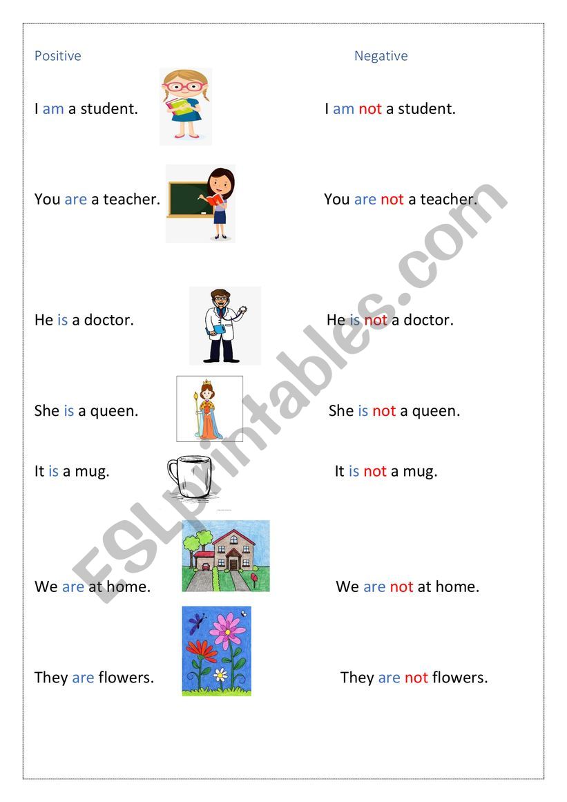 Verb to be positive negative worksheet