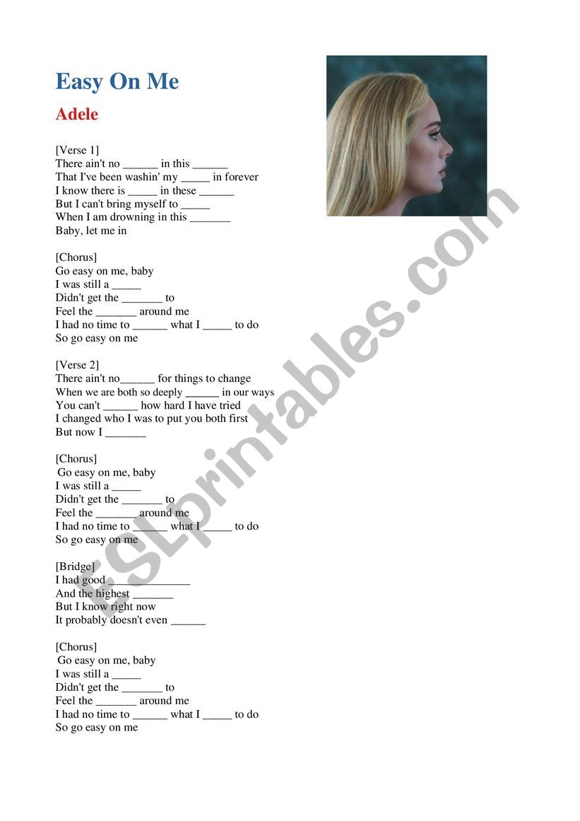 EASY ON ME - ADELE worksheet