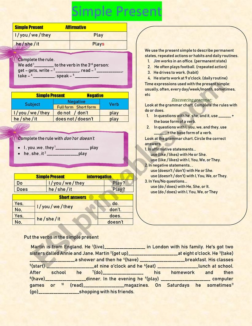 The Simple Present worksheet