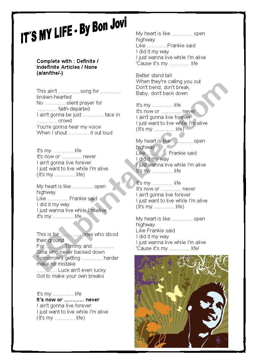 ItÂ´s my life - By Bon Jovi worksheet