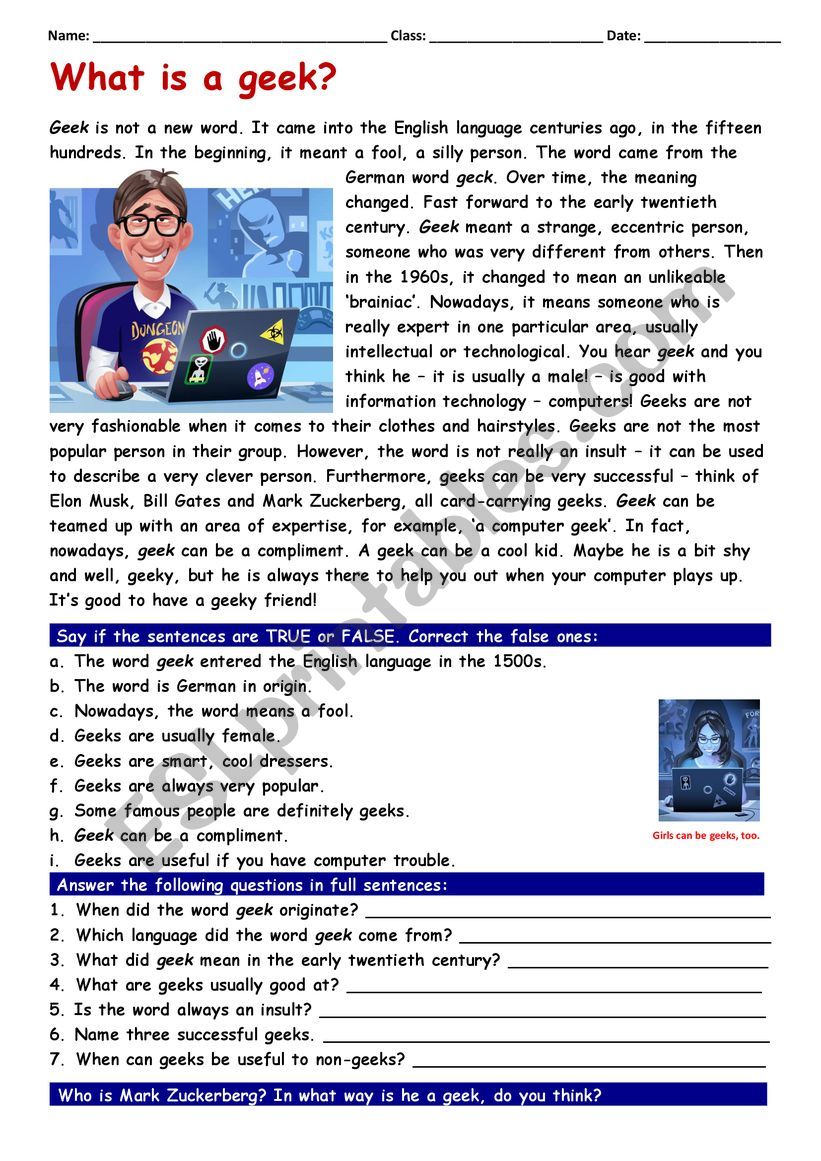 RC: what is a geek? worksheet