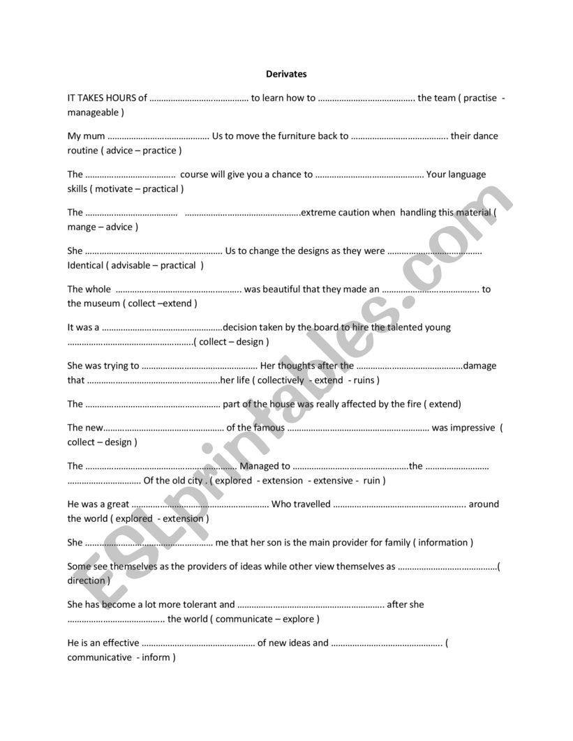 Derivatives worksheet