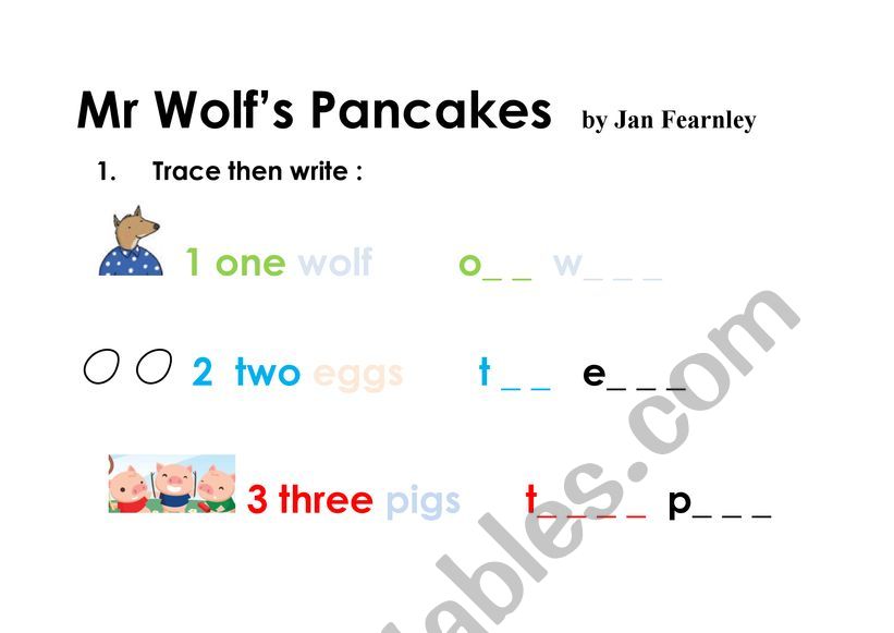Mr Wolf�s pancakes spelling and word recognition worksheet