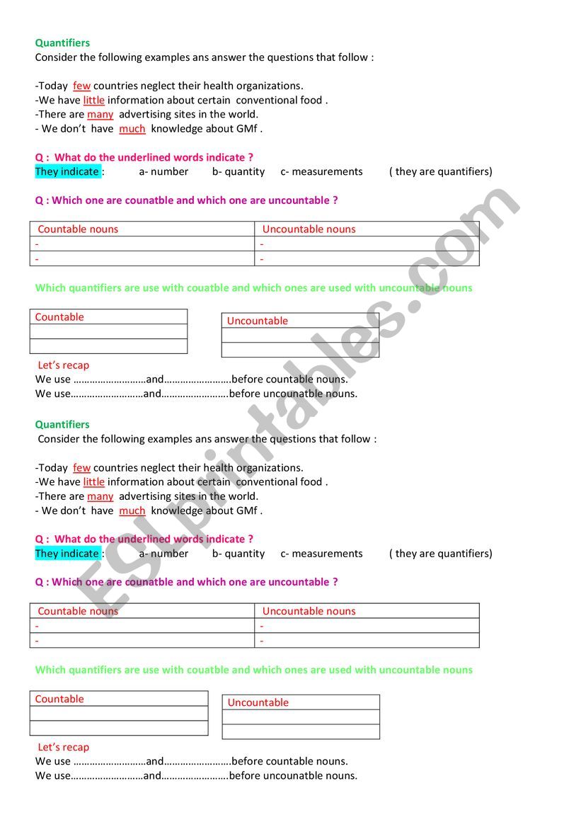  advertising qauantifiers worksheet