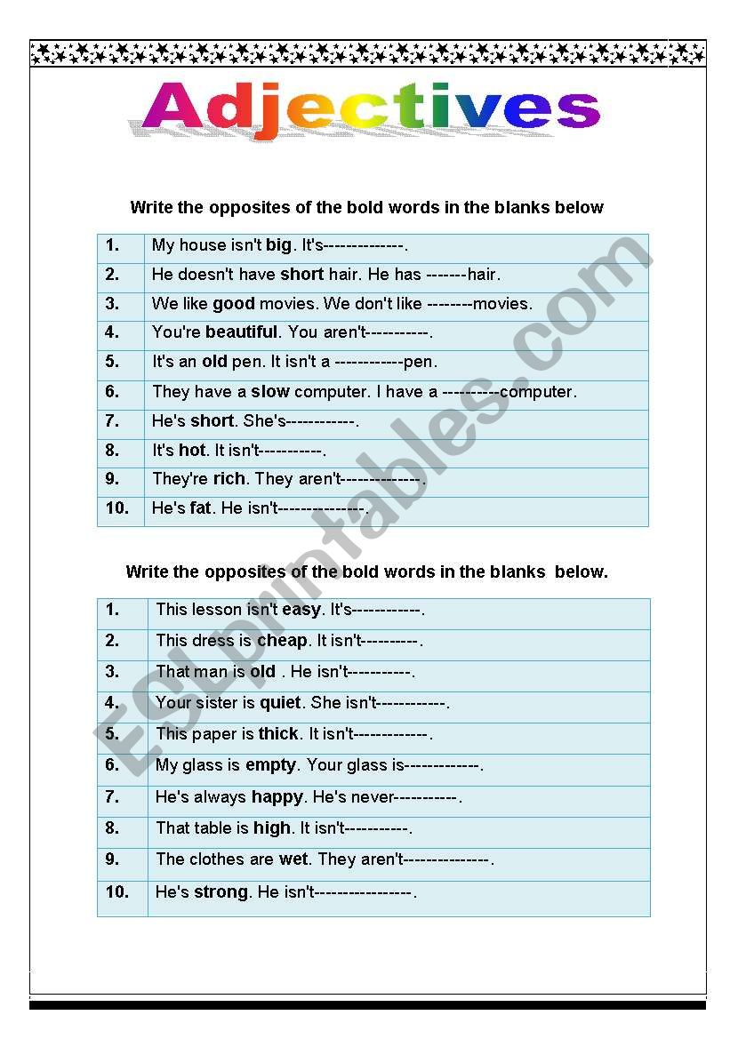Adjectives worksheet