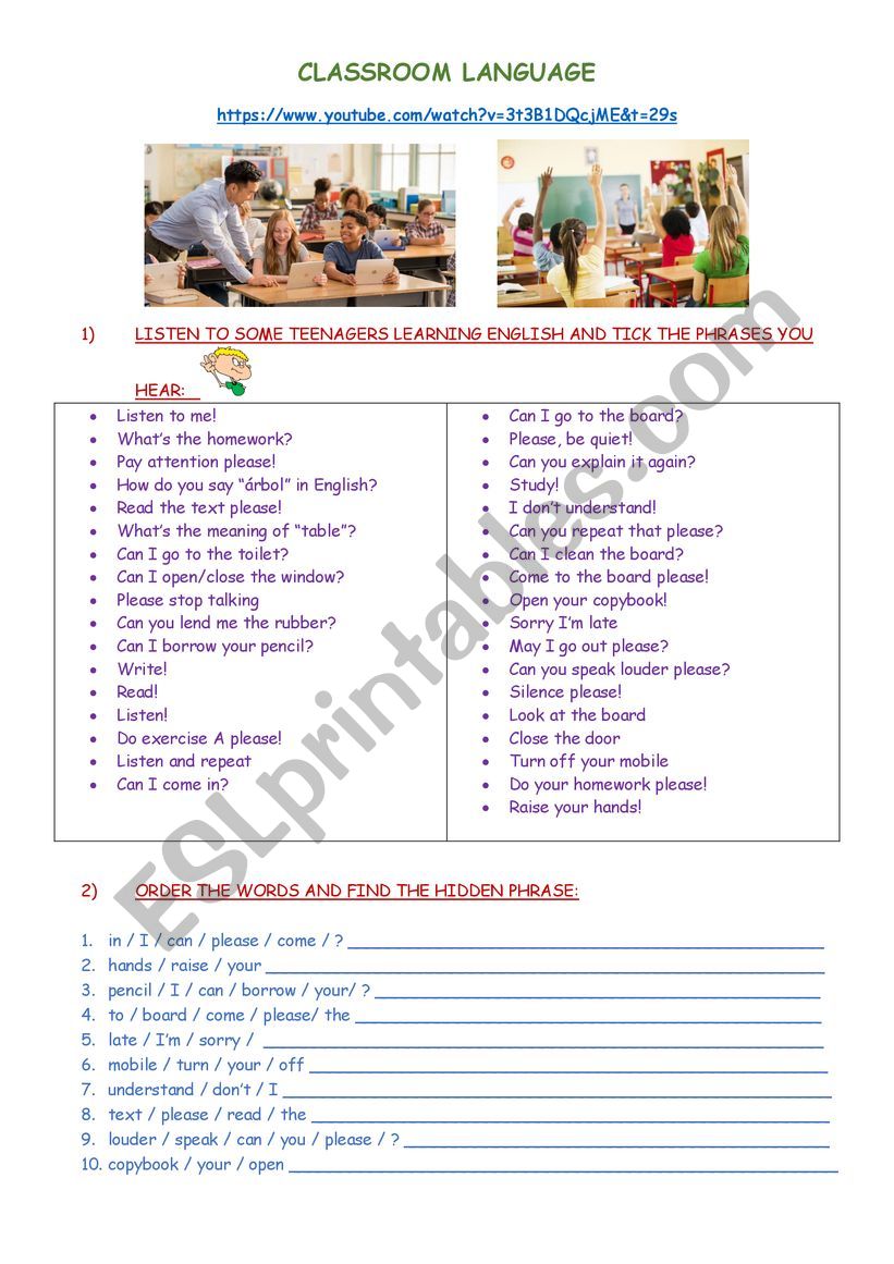 CLASSROOM LANGUAGE worksheet