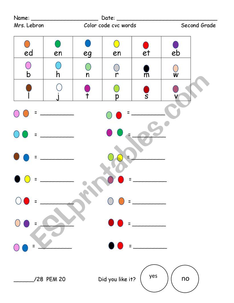 Color Coded CVC Words worksheet