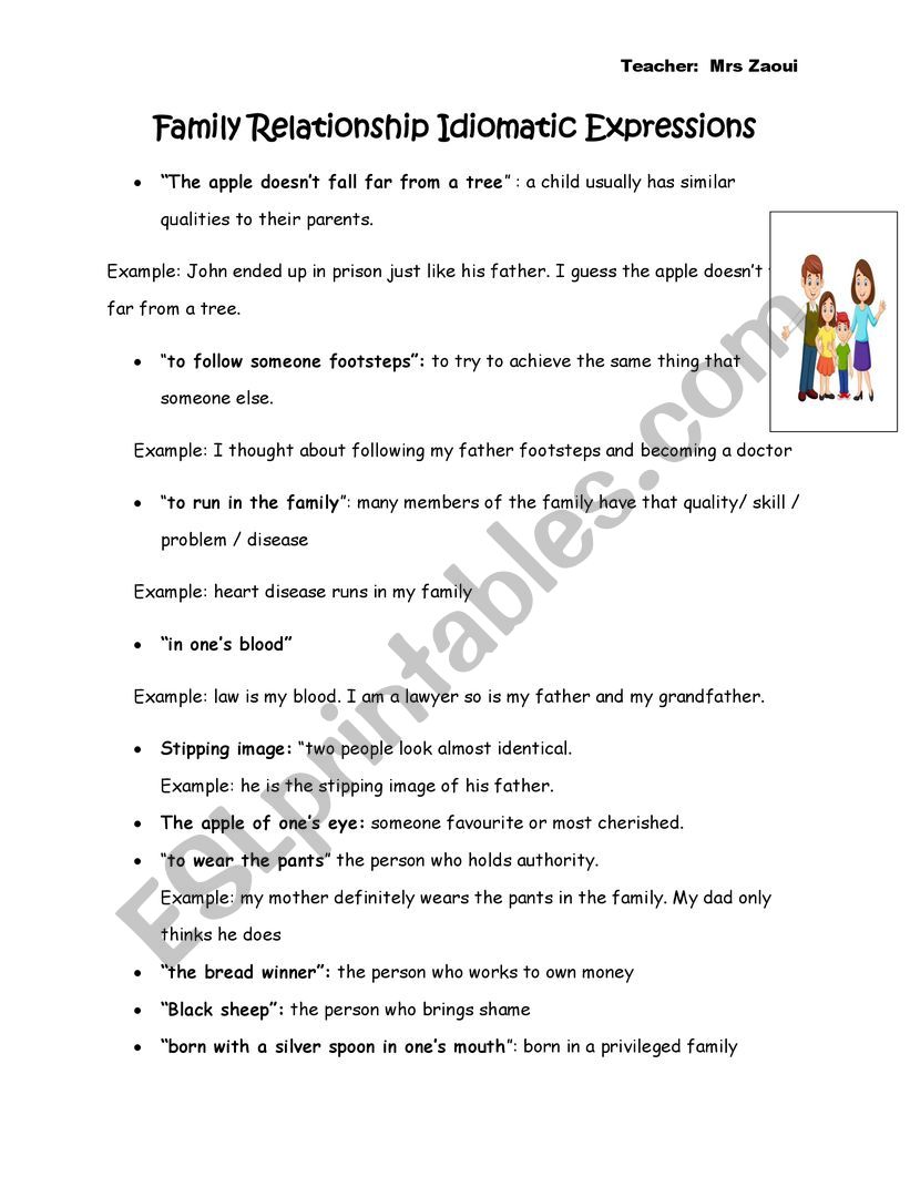 family relationships idiomatic expressions