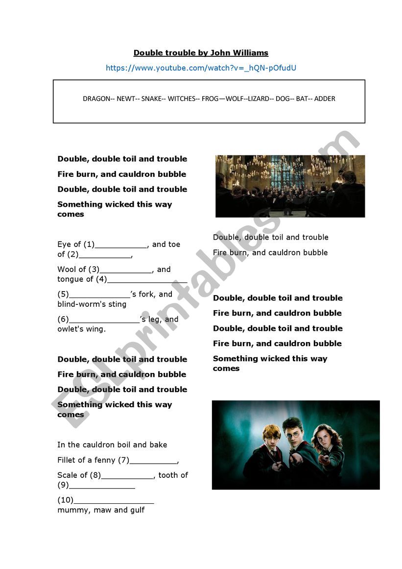 Harry potter�s double trouble song