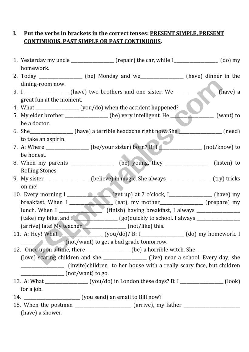 Present Perfect exercises worksheet