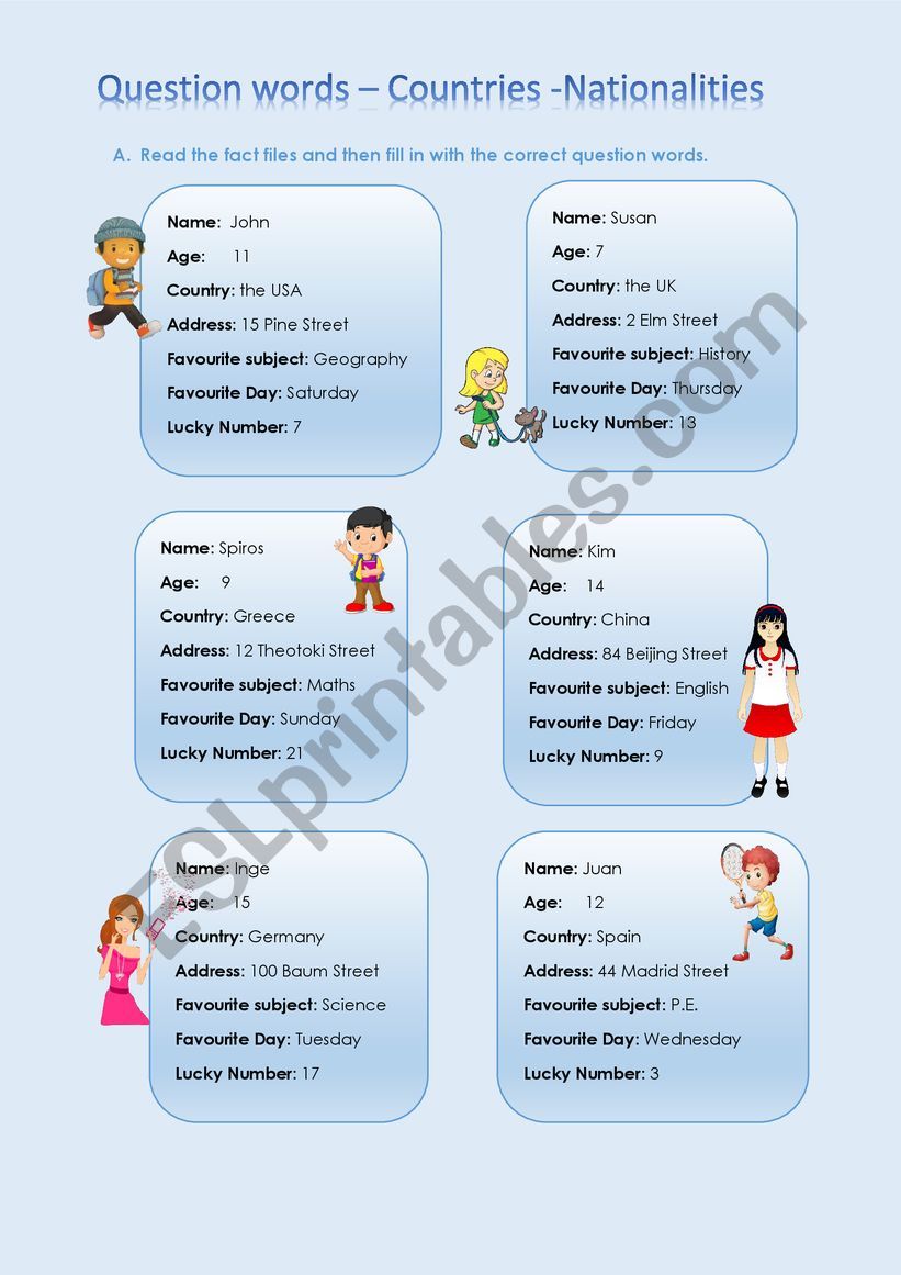 Question words and Countries/Nationalities