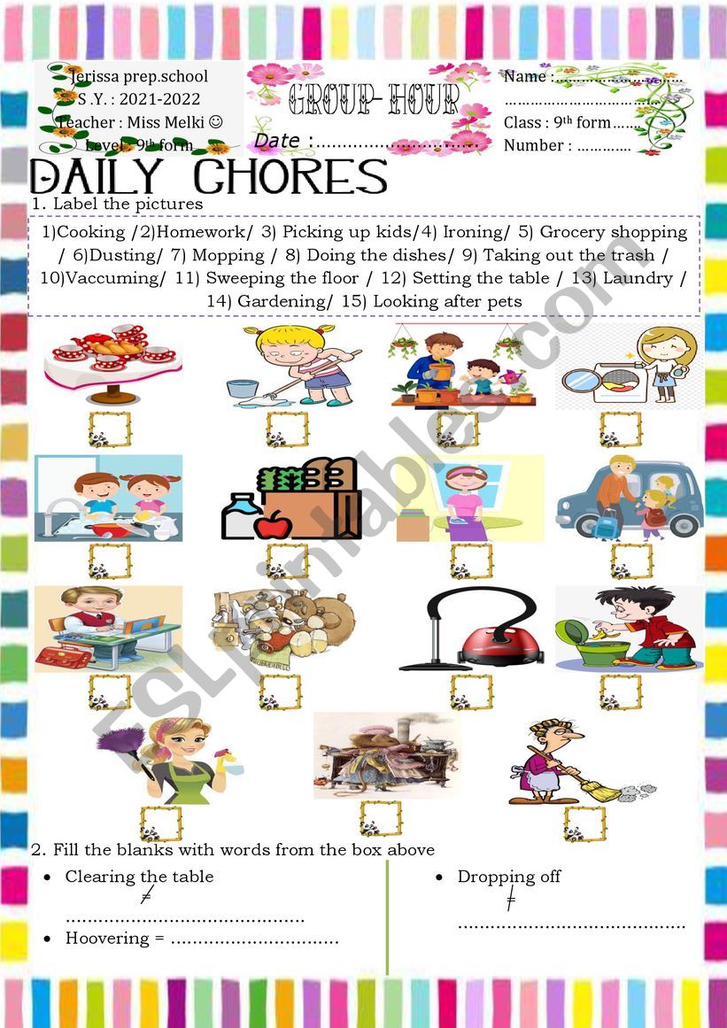 Chores (9th form) worksheet