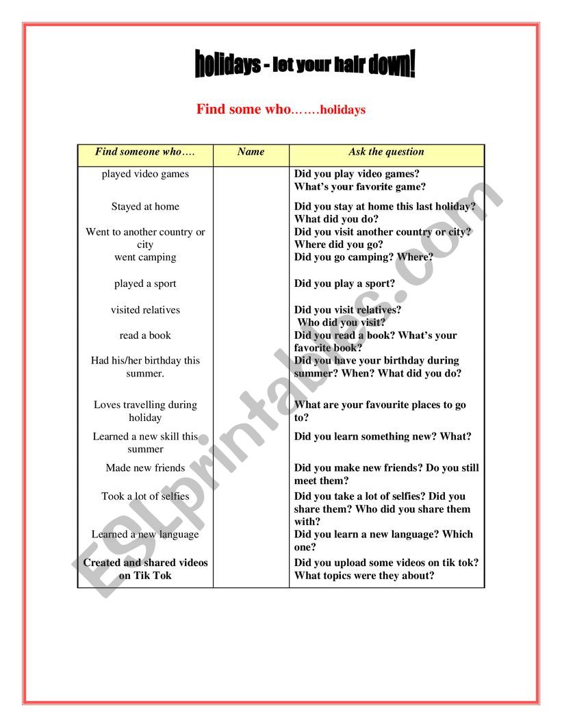Holiday - Find someone who... worksheet