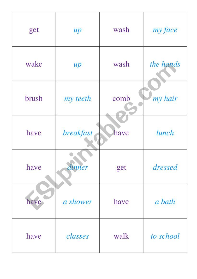 daily routine (collocations) worksheet