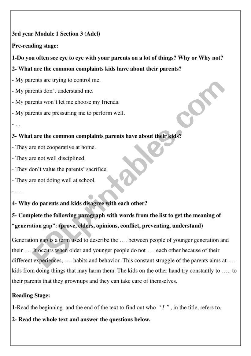 3rd year Module 1 Lesson 3 worksheet