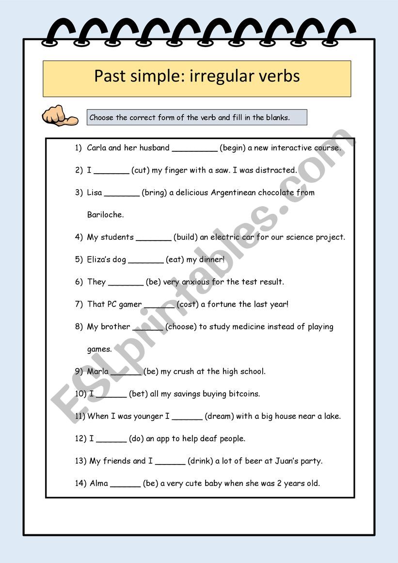 Past simple: irregular verbs - ESL worksheet by zettakai