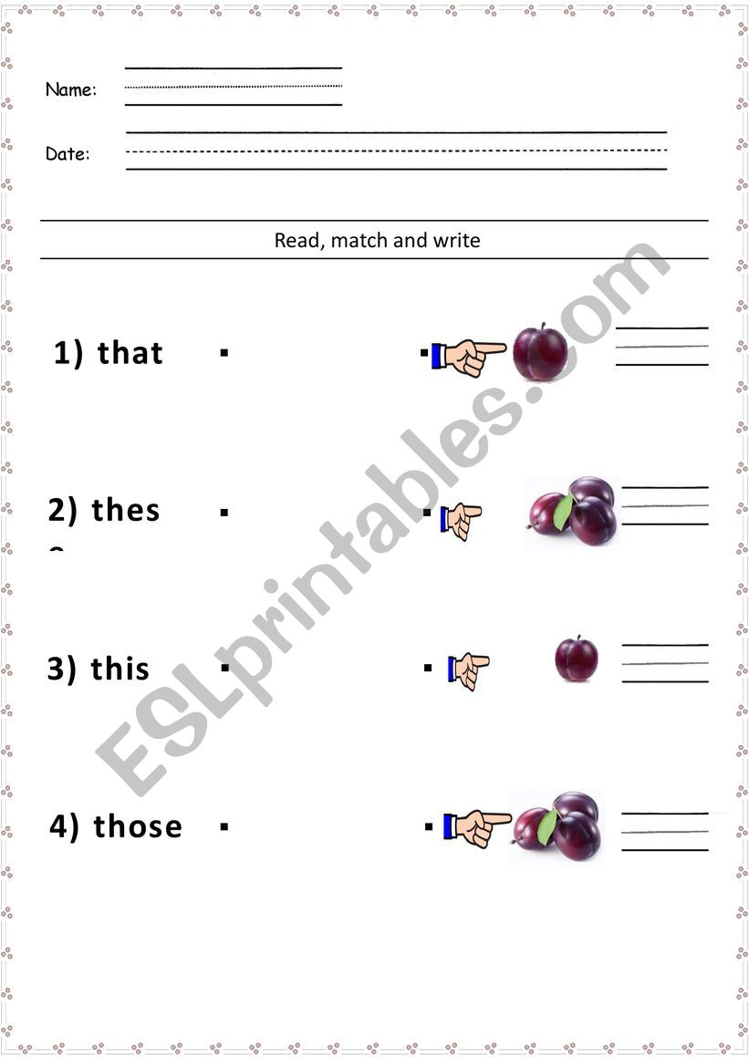 Demonstrative Pronouns Worksheets with Pictures