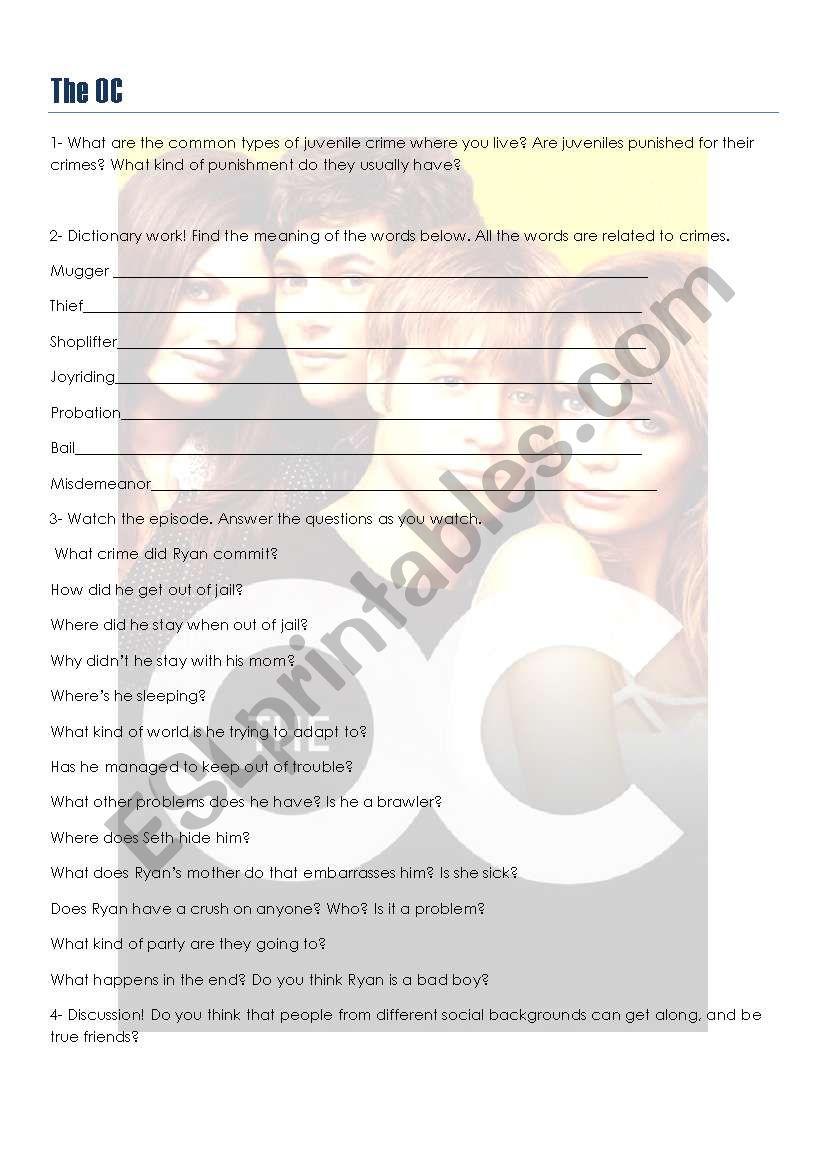 The OC - Crime  worksheet