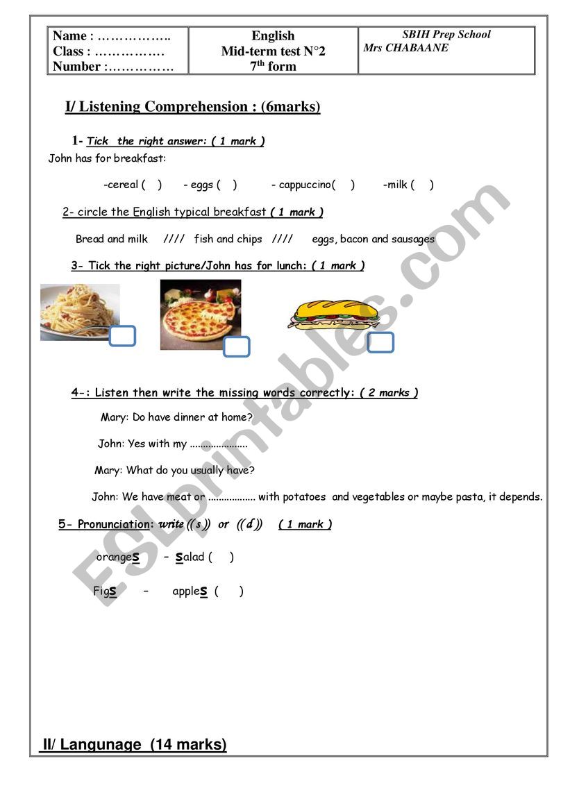 mid term test  worksheet