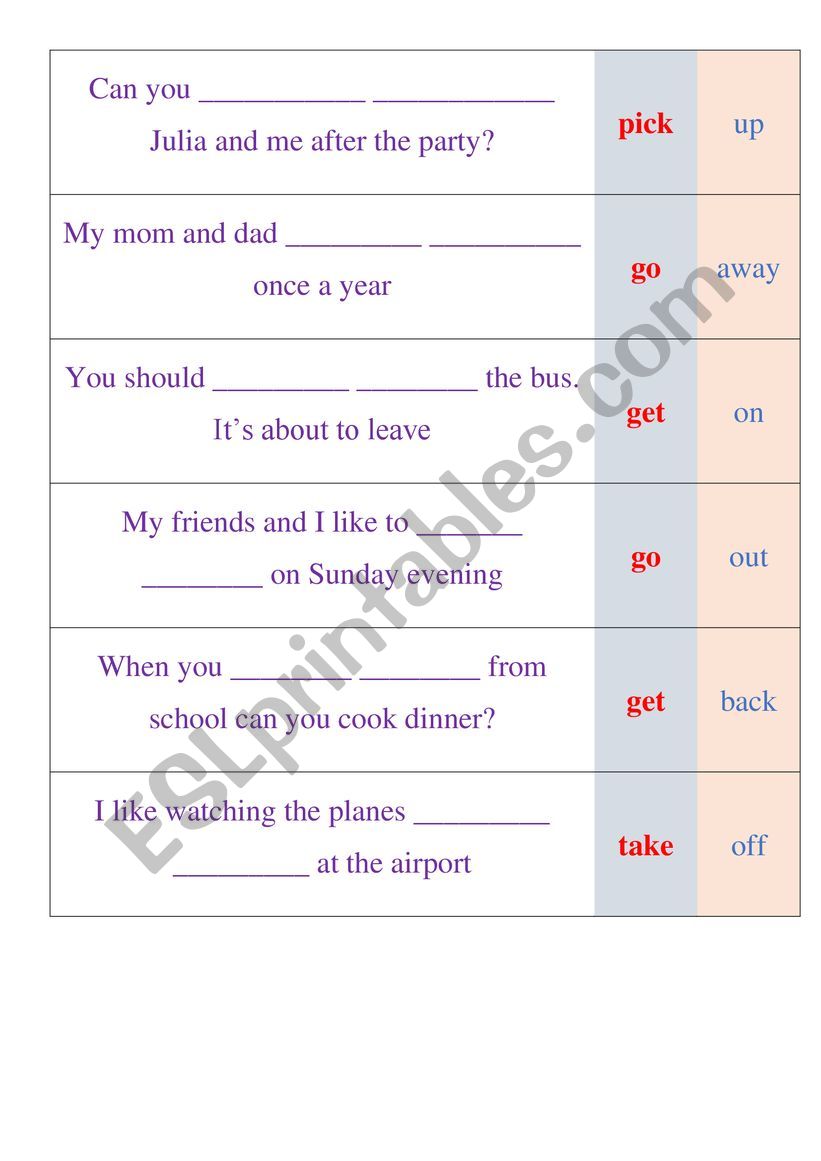 Phrasal verbs (for elementary students)