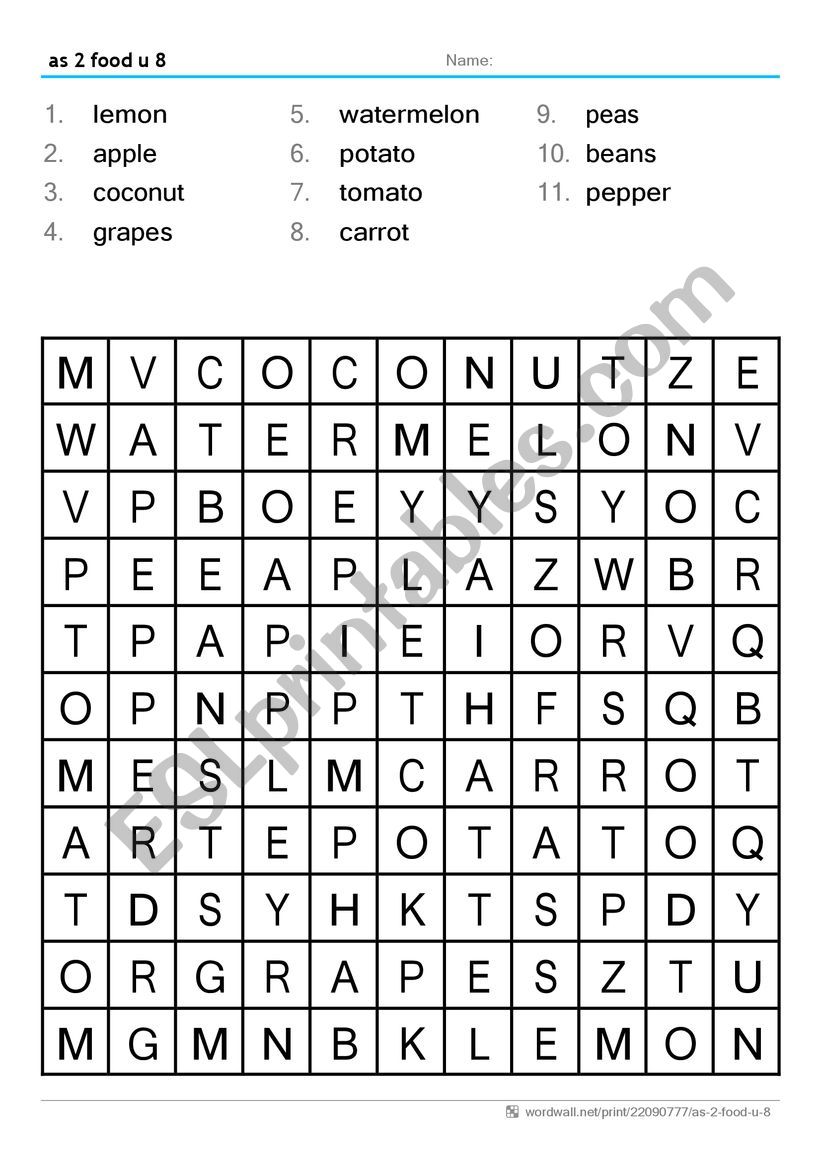 food worksheet