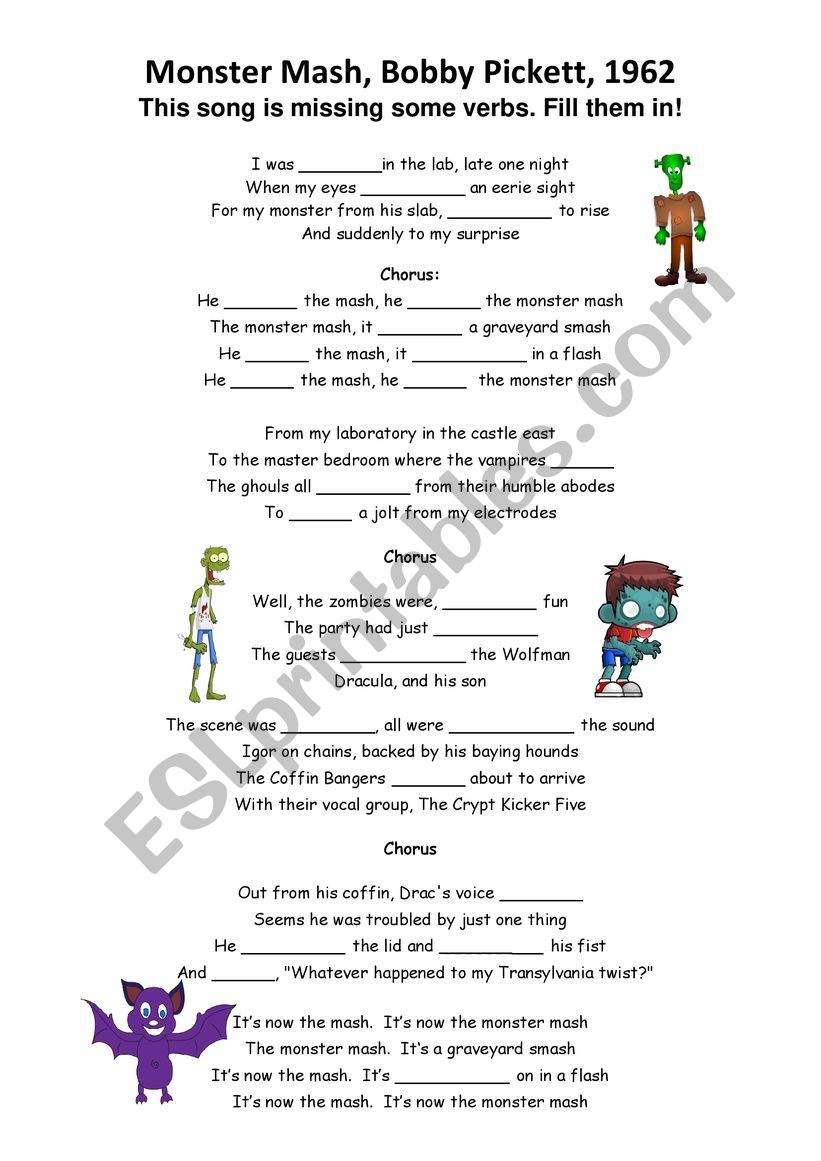 Monster mash song missing verbs