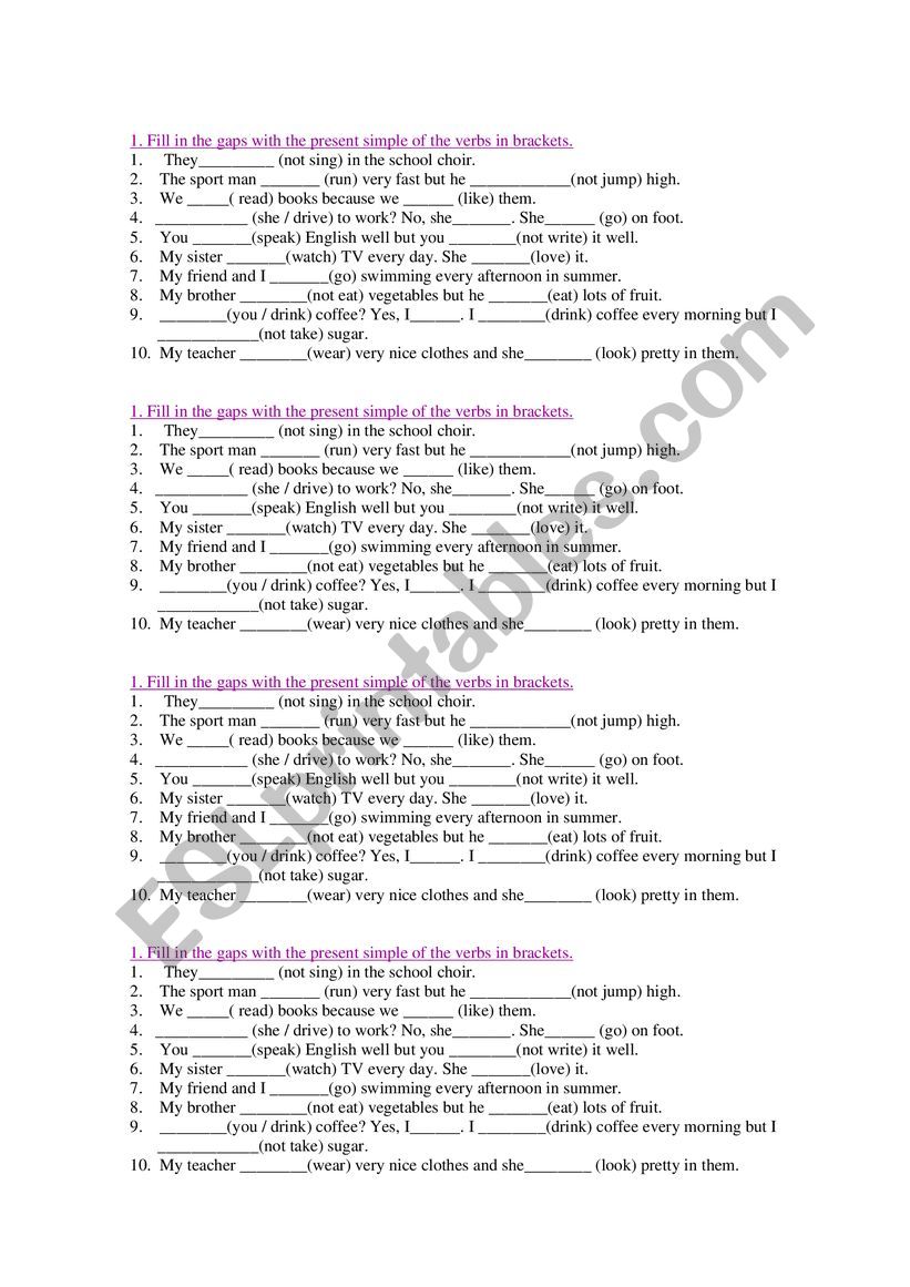 Present simple worksheet