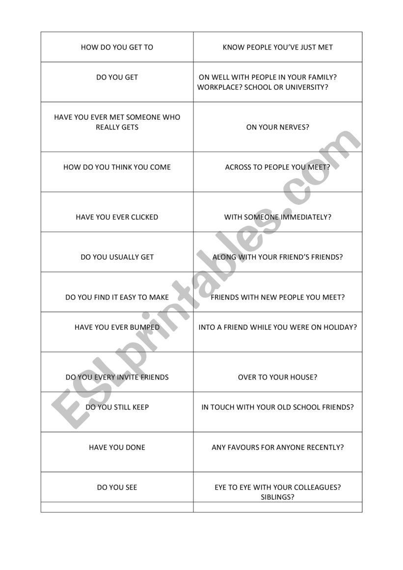 phrasal verbs - relationships worksheet