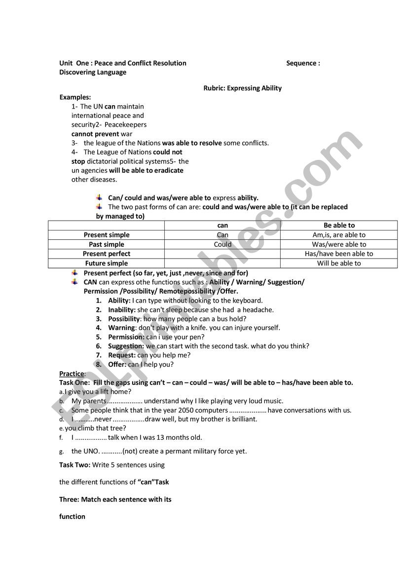 Expressing ability worksheet