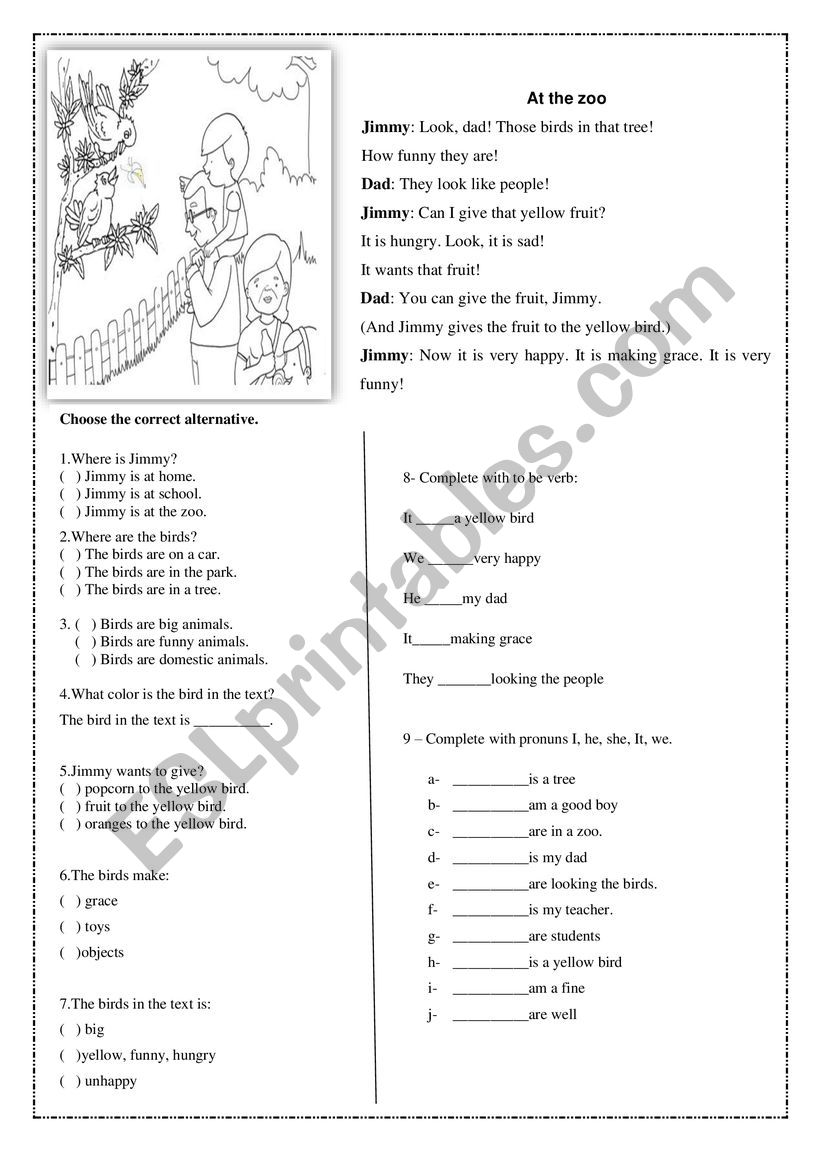 At the zoo worksheet