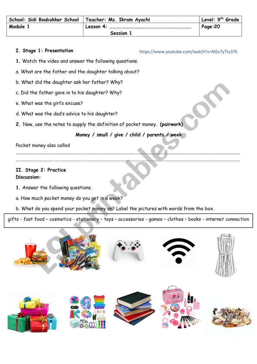 9th Grade - Module 1 - Lesson n 4 - Pocket Money