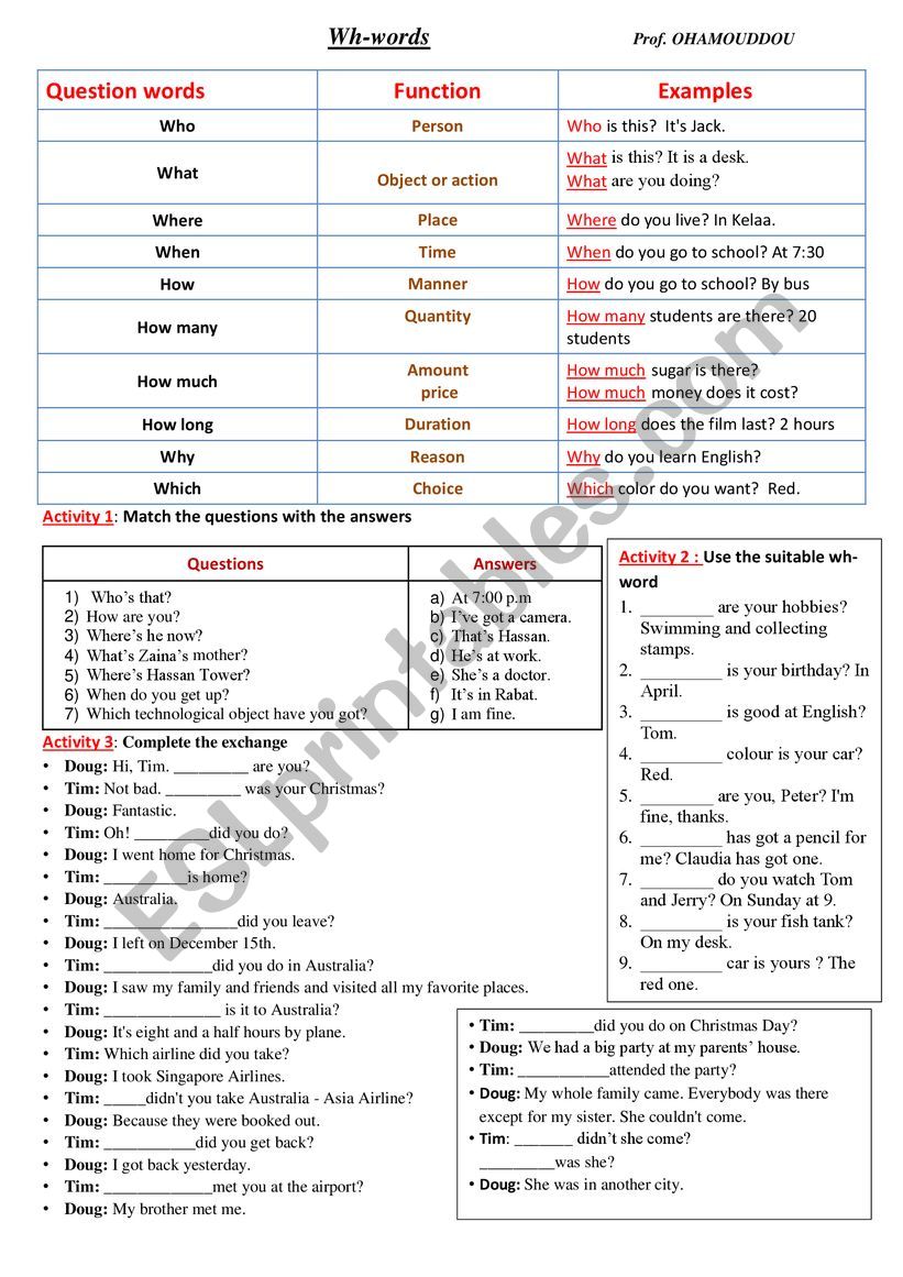 WH-words worksheet