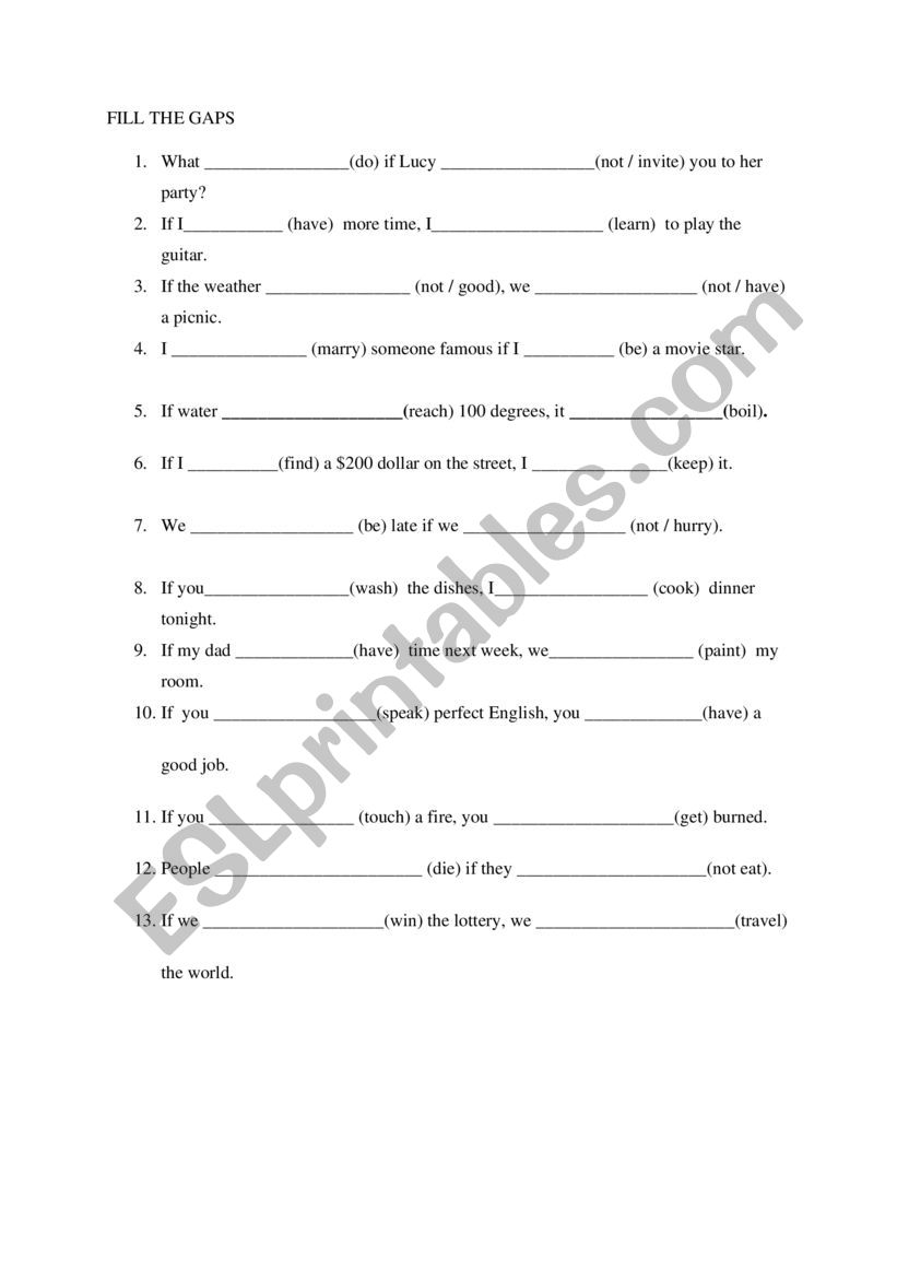conditional worksheet