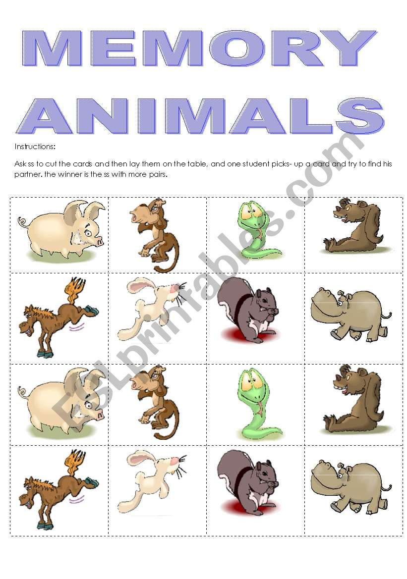 MEMORY ANIMALS worksheet