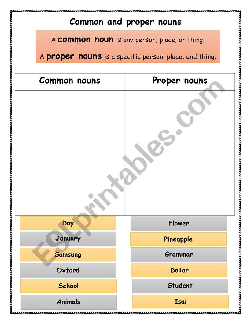 Common and proper nouns worksheet