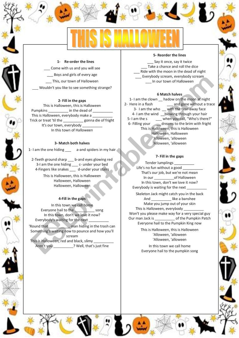 THIS IS HALLOWEEN. SONG worksheet