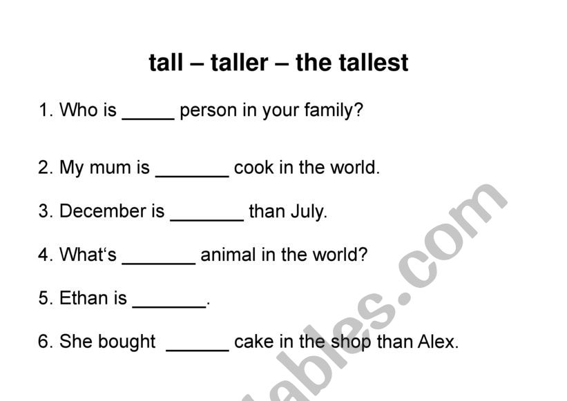 tall-taller-the tallest worksheet