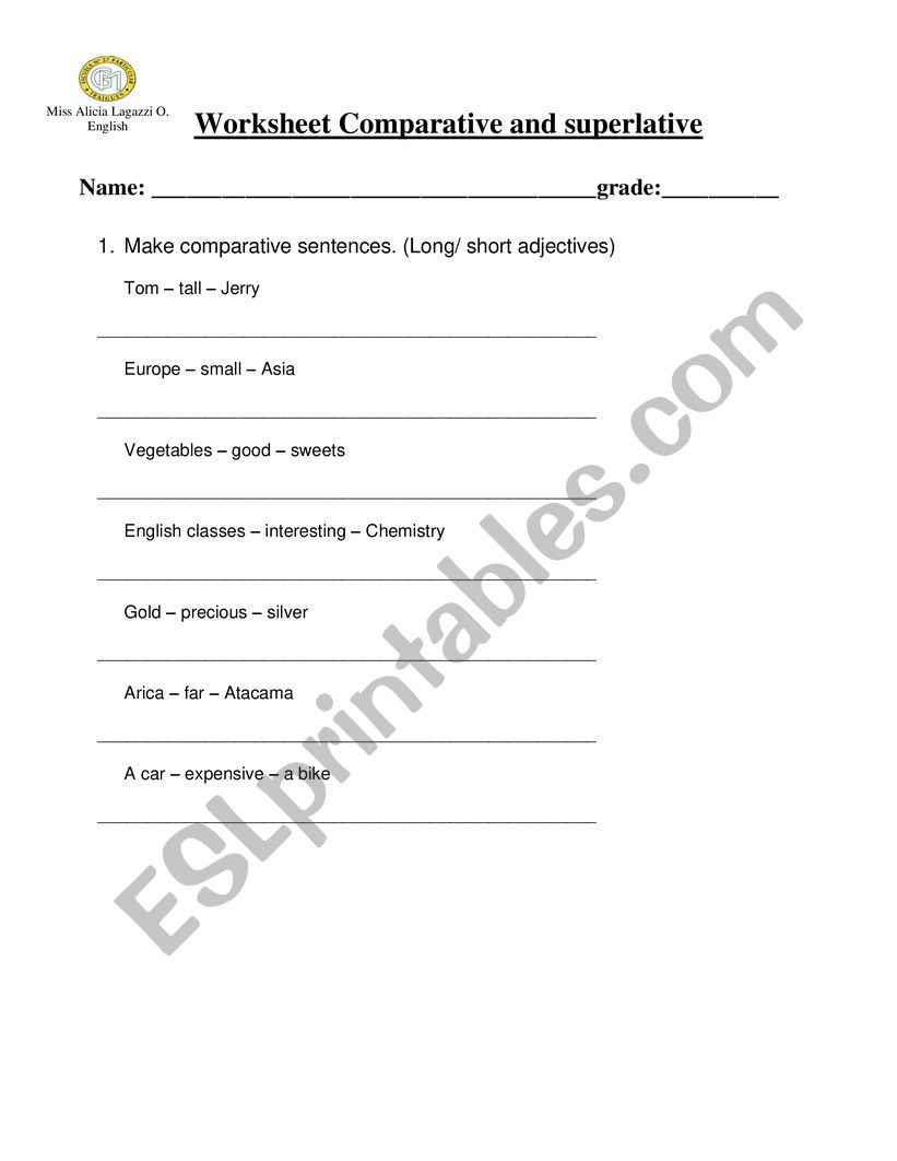 worksheet comparative and superlative