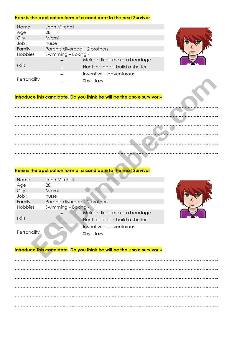 Survivor casting worksheet